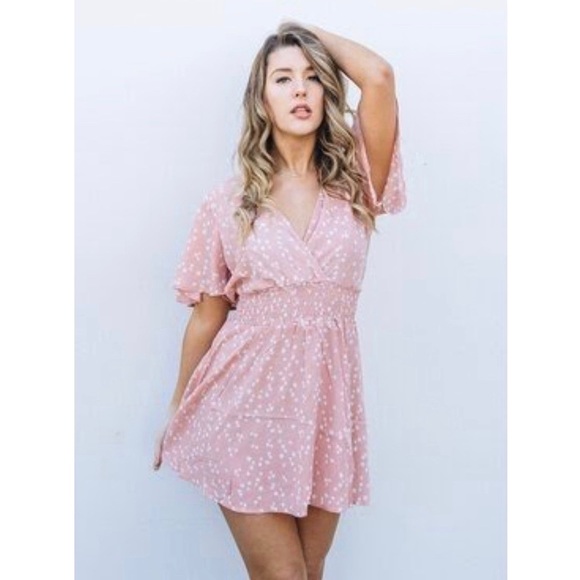 Heart Hips Dresses & Skirts - Heart Hips - Pink Mini Dress With White Stars
